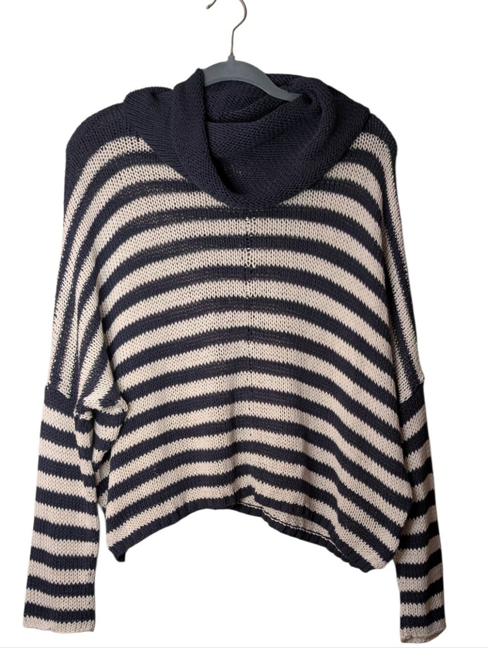 Wooden Ships Striped Cowl Neck Sweater Oversized Coastal Knit Navy Cream M/L